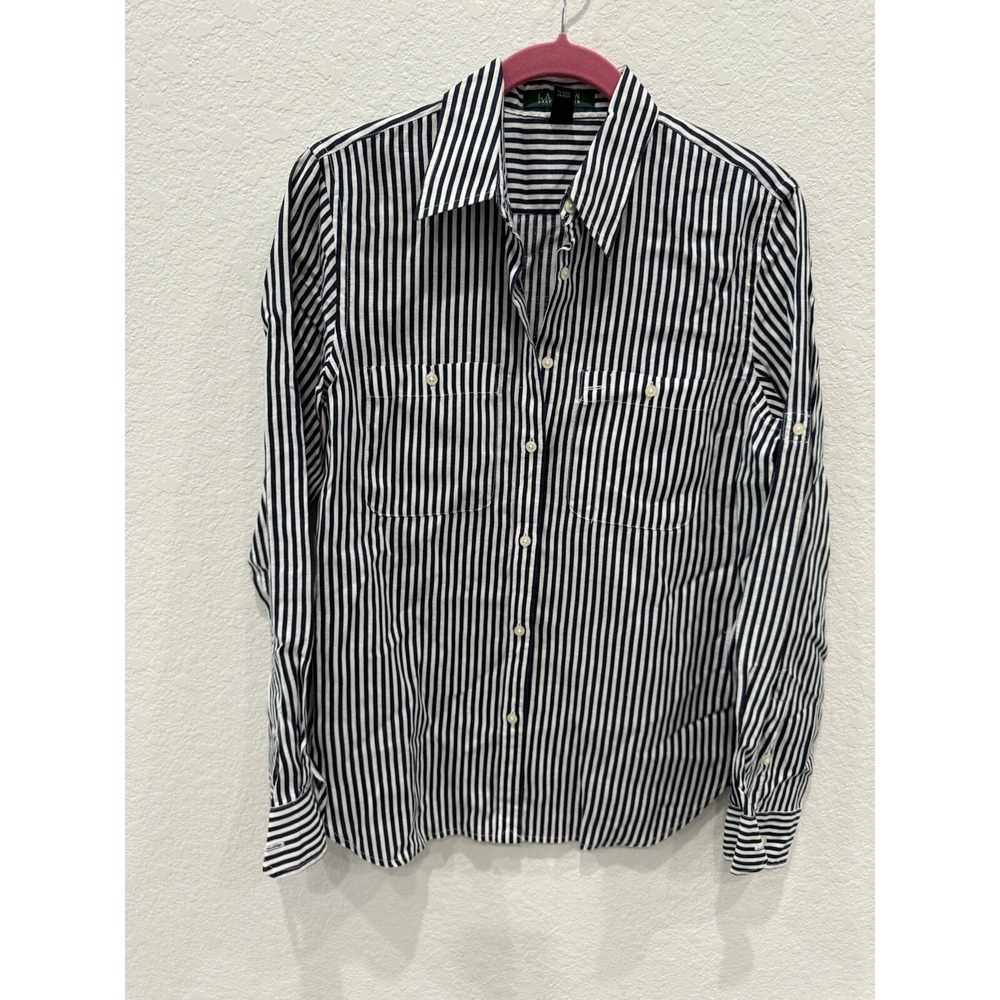Polo Ralph Lauren Button Up Shirt Womans Size S Casual 100% Linen Striped